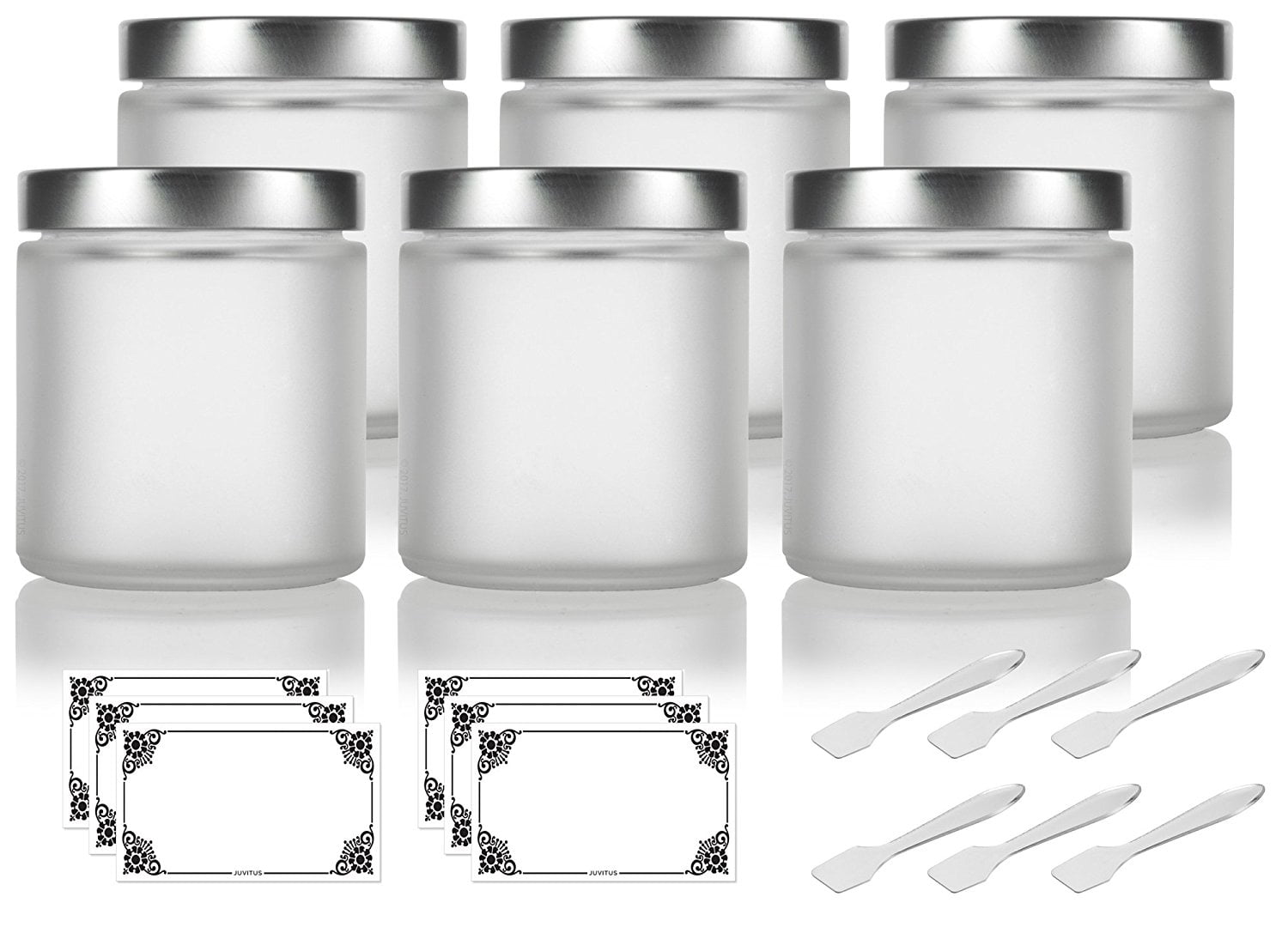 Frosted Clear Glass Straight Sided Jar with Silver Metal Airtight Lid