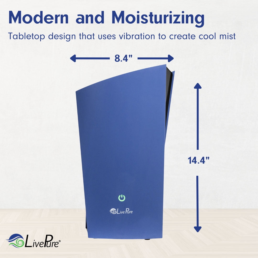 LP485HUM LivePure Ultrasonic Humidifier (8.5 x 6.5 x 14.5 in) - Long Lasting Mist Performance, Quiet Operation, Compact Humidifier for Home, Bedroom, Nursery, Office, and Dorms – Denim Blue