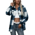 thumbnail image 2 of Women Plaid Flannel Shirt Jacket Button Down Lapel Long Sleeve Shacket Cardigan Coats Fall Spring Clothes, 2 of 4