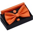 thumbnail image 2 of LAICAIW Mens Solid Color Double Fold Pre-tied Bow Tie and Pocket Square Cufflink Set with Gift Box, 2 of 7