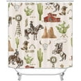 thumbnail image 2 of 4PCS Western Shower Curtain Set, Rodeo Cowboy Boots Hat Horseshoe Barn Texas Star Wild West Country Rustic Farmhouse Bathroom Decor, Waterproof Fabric Shower Curtain, Non-slip Bath Mat, 2 of 7