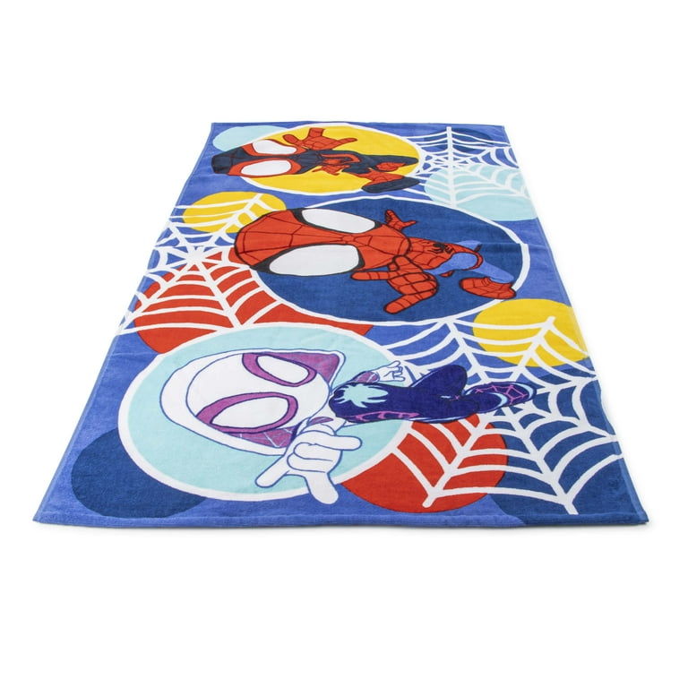Jay Franco Marvel Spidey & His Amazing Friends Serviette De Bain, Piscine Et Plage Pour Enfants, Super Douce Et Absorbante, 100 % Coton Avec Araignée Fantôme Et Miles Morales, Mesure 71,1 X