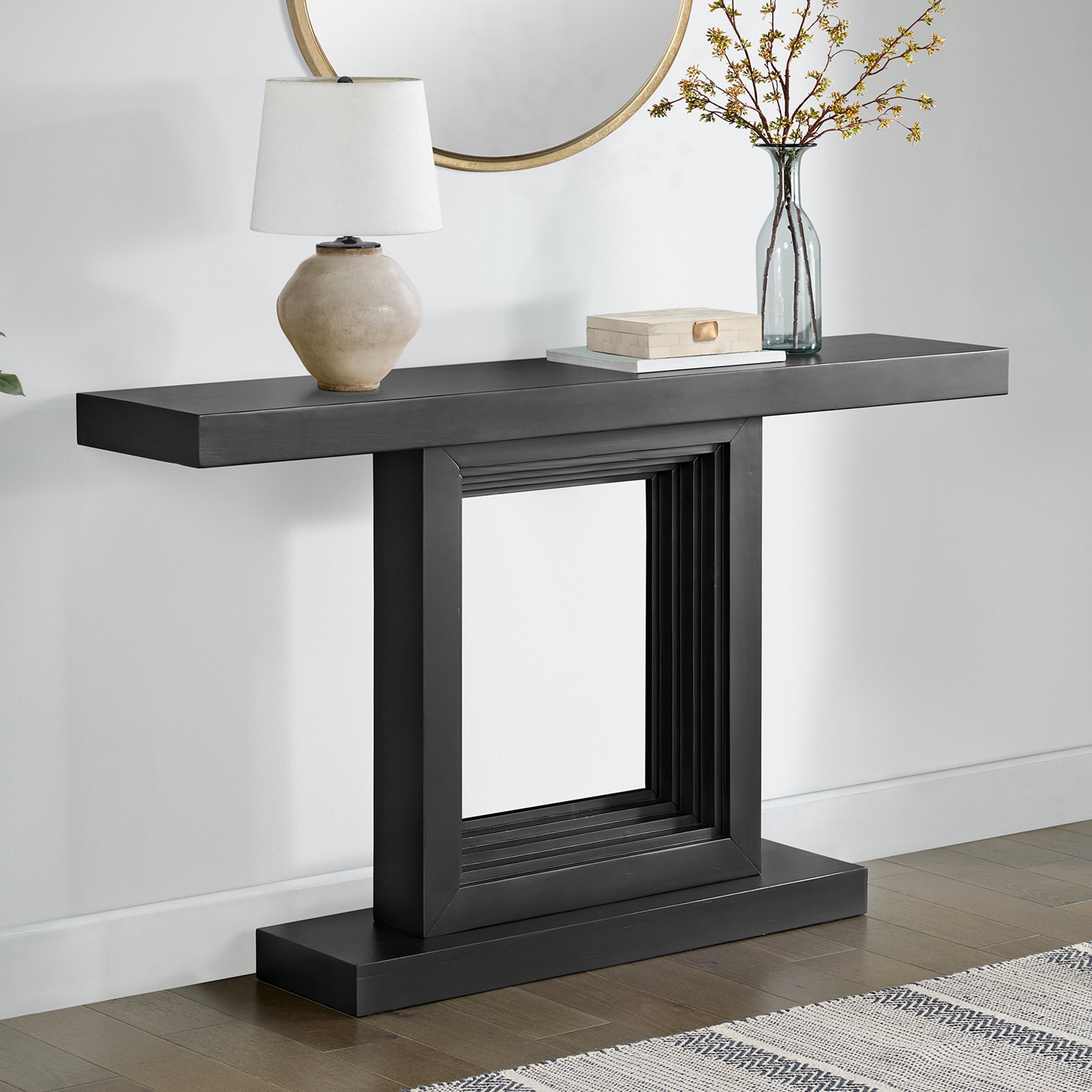 Alaterre Furniture Pismo Solid Wood Console Table - 56 Inch Modern Farmhouse Entryway Table (Black)