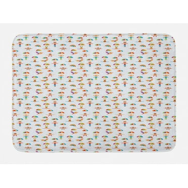 Sport Bath Mat, Parachute Jumping Girl with Pigtail Hairstyle and Sky Diving Messy Haired Ginger Boy, Plush Bathroom Decor Mat with Non Slip Backing, 29.5" X 17.5", Multicolor, by Ambesonne