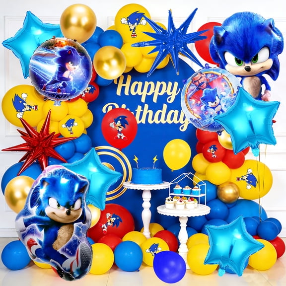 Sonic Party Decorations, Sonic Birthday Decorations Balloons Set - Sonic Theme Party Latex Balloons & Foil Balloons for Kids Sonic Birthday Party Decorations Favors