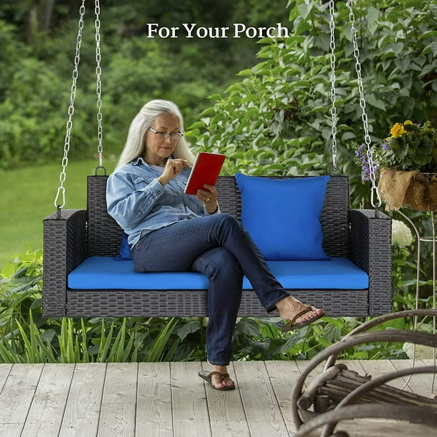 VINGLI 800 lbs Wicker Porch Swing Outdoor with Cushions Extra Long Chains 4FT Rattan Swing Bench Black Walmart Business Supplies