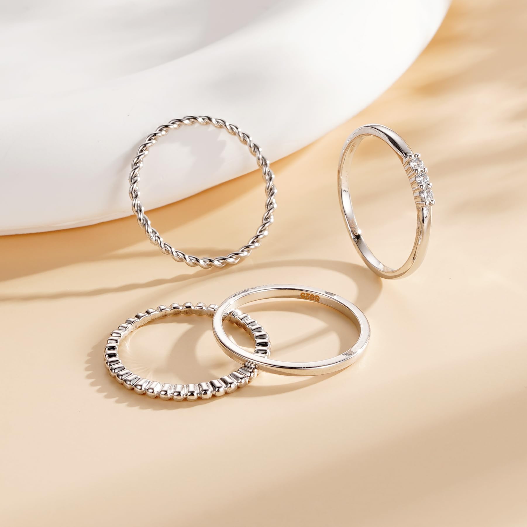 APSVO 4-Piece 925 Silver Plated Stackable Ring Set photo 6
