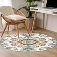 thumbnail image 2 of Bohemia Floral Washable Round Area Rug 3 ft, Retro Boho Ethnic Farmhouse Blue Flower Pattern , Soft Non Slip Rugs Stain Repellent Indoor Felt Carpet for Living Dining Room Bedroom Home Office, 2 of 9