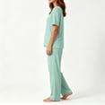 thumbnail image 7 of Pajama Sets for Women Round Neck Short Sleeve Tees with Wide Leg Pants Comfy Loungewear Summer Sleepwear Set Green 3XL, 7 of 7