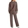 thumbnail image 3 of felwors Womens 2 Piece Outfits 2025 Fall Long Sleeve Sweatshirt Wide Leg Pants Lounge Sets Winter Sweatsuits Matching Tracksuit Coffee, XXXL, 3 of 5