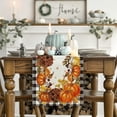 thumbnail image 4 of Smile Buffalo Check Plaid Fall Table Runner 13 x 108, Harvest Thanksgiving Pumpkins Mushrooms Birdhouse Maple Leaves, 4 of 8