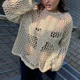 thumbnail image 3 of Women's Crewneck Tops Solid Hollow out Knit Pullovers Ladies for Cross Smock Sweater Loose Cover Ups for Daily Travel Da Black L, 3 of 4