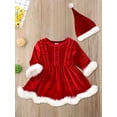 thumbnail image 5 of Gzhioc Infant Baby Girls Christmas Fall Romper Dress 0 3 6 9 12 18 Months Plush Patchwork Long Sleeve Jumpsuits and Cute Santa Hat Clothes Set, 5 of 9