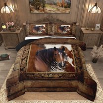 Homewish Teens Farmhouse Animal Horse Bedding Comforter Set 2pcs,Lodge Cabin Twin Comforter Sets Microfiber,Retro Vintage Breathable Bedding Set,Super Cozy Room Decor,Reversible