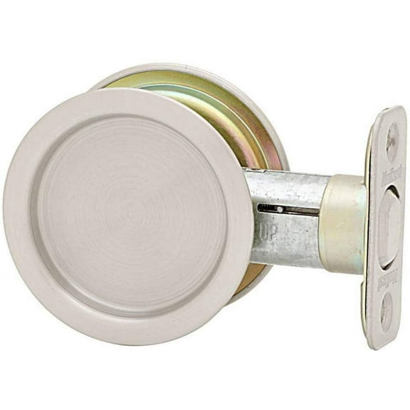 Kwikset 334 Round Hall/Closet Pocket Door Lock in Satin Nickel