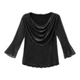 thumbnail image 4 of Vinsonshop Womens Sparkly Sequin Cowl Neck Top 3/4 Bell Sleeve Shiny Blouse Loose Fit Draped Pullover Casual Party Tunic Festive Holiday Evening Fall Winter Black L, 4 of 4
