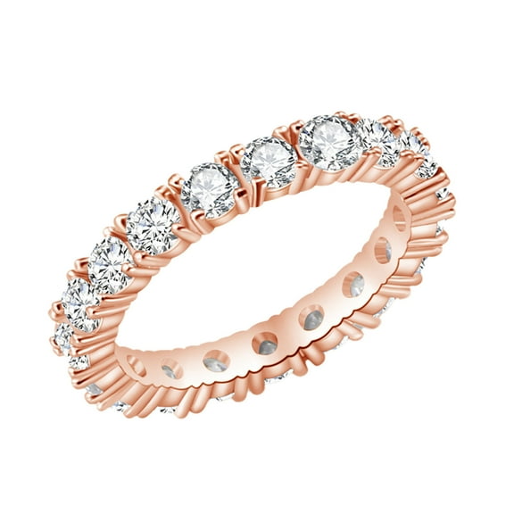 Guodhu Rose Gold Round Cut CZ Eternity Ring – Simulant Diamond Anniversary Band | Scratch Resistant Wedding Jewelry for Women – Christmas/Birthday Gift