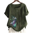 thumbnail image 5 of PBNBP Linen Shirts for Women,Women Summer Cotton Linen Tshirt Tops Casual Loose Fit Trendy Flowers Dragonfly Print Tunic Tee Short Sleeve Plus Size Button Blouse, 5 of 5
