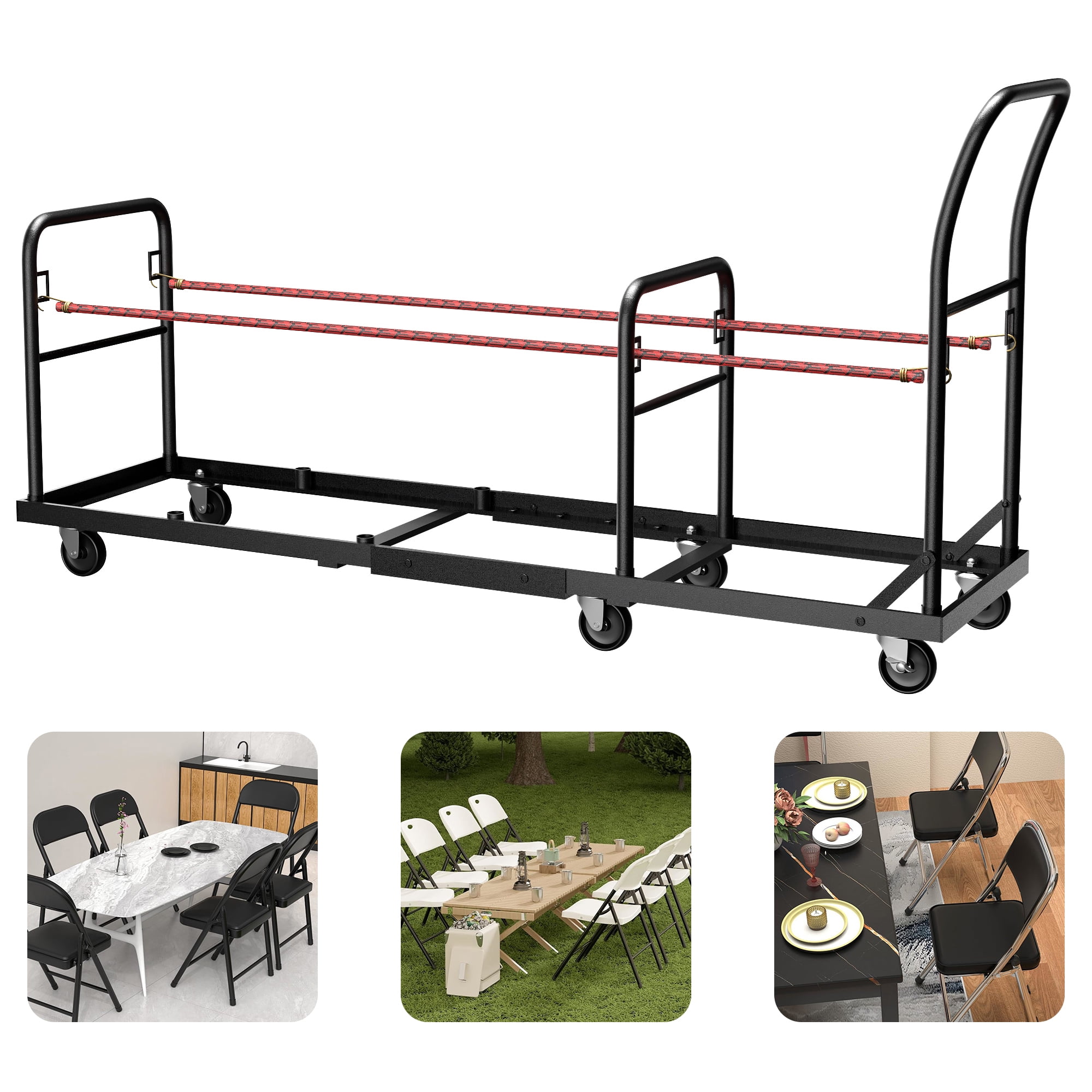 HOHYN Industrial Folding Chair Hand Truck | 6-Wheel Stability System, 2000LB Load Rating, All-Terrain Mobility | Perfect for Event Venues, Banquet Halls and Hospitality Use