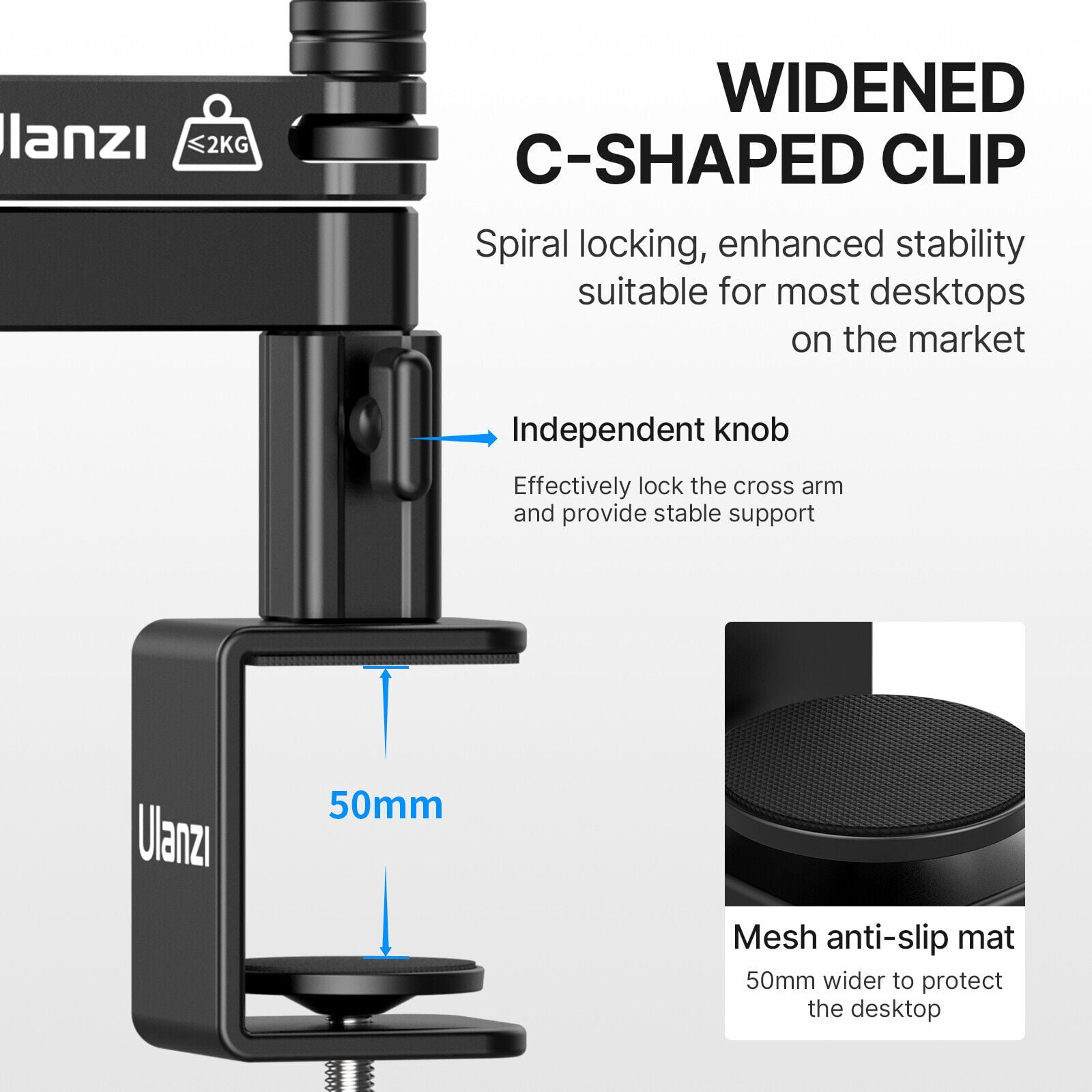 Ulanzi LS26 Low Profile Microphone Arm with Cable Management Desk Clamp 360° Rotatable Foldable Mic Stand for Streaming Podcasting Recording – Fits 1/4" 3/8" 5/8" Microphones