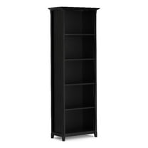 Maklaine Solid Wood 72 inch x 26 inch Transitional 5 Shelf Bookcase in Black