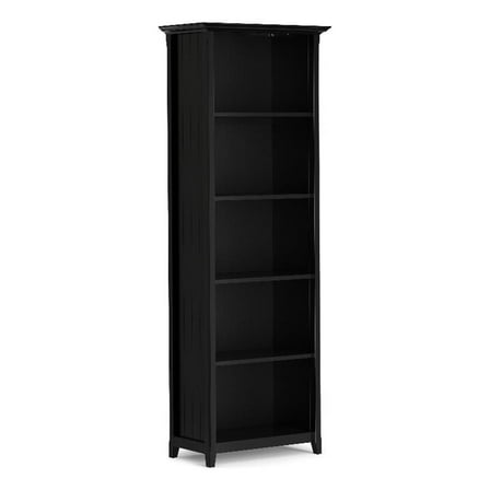 Maklaine Solid Wood 72 inch x 26 inch Transitional 5 Shelf Bookcase in Black