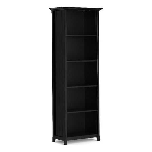 Maklaine Solid Wood 72 inch x 26 inch Transitional 5 Shelf Bookcase in Black