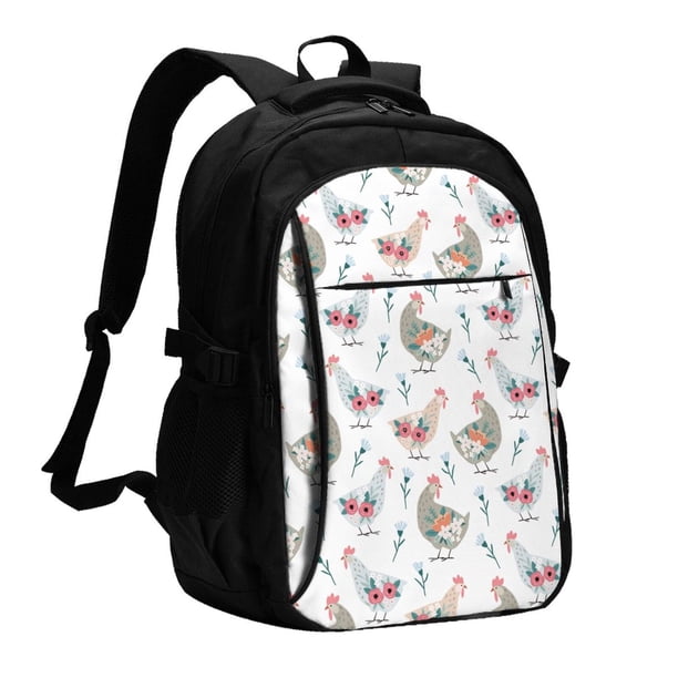 Easygdp Funny Chicken Mochila para Laptop de Viaje con Puerto USB, Mochila para Laptop con Puerto de Carga USB para Mujeres y Hombres