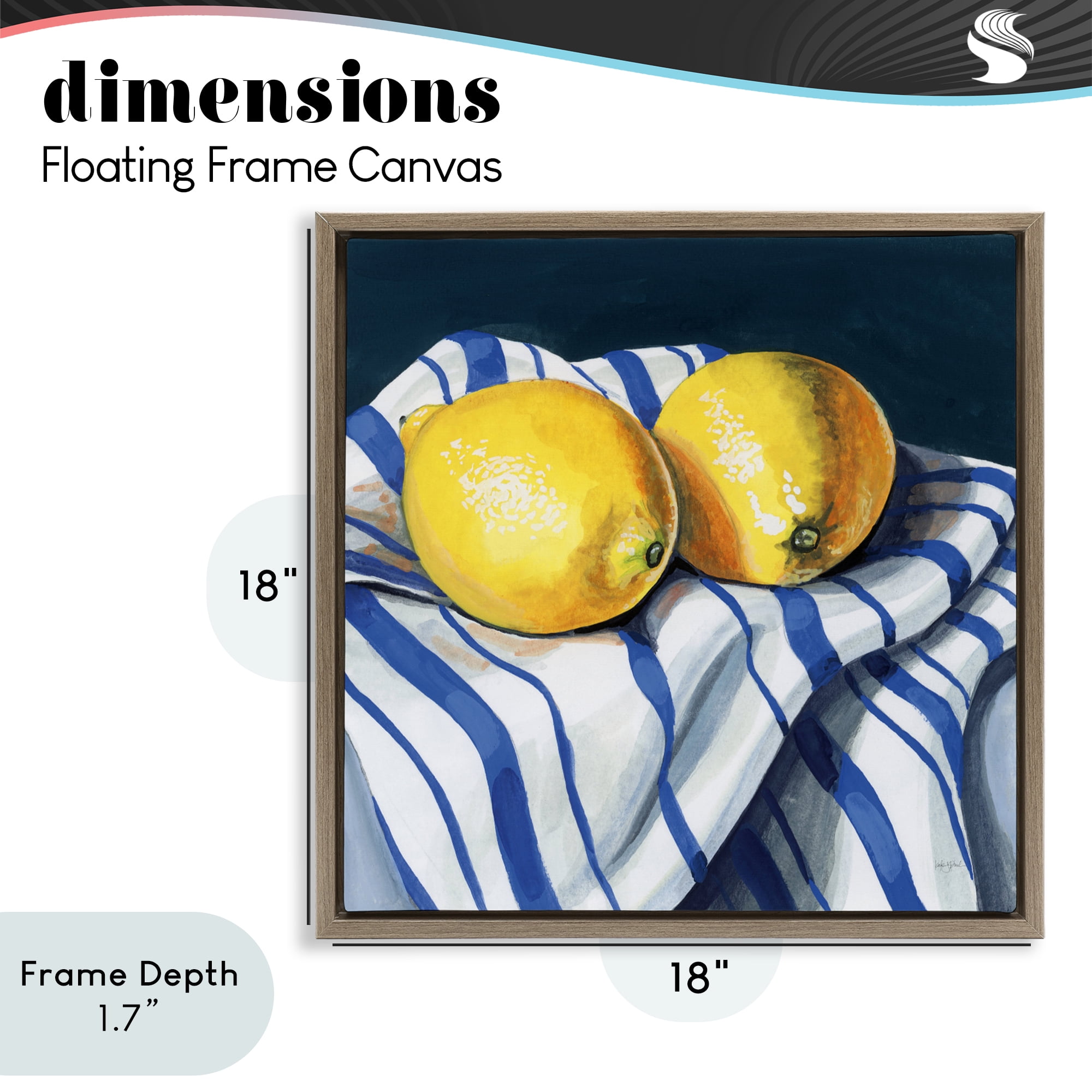 Stupell Industries Fresh Kitchen Lemons on Dishtowel Brown Framed Floater Canvas Wall Art, design by Kate Jarvik Birch