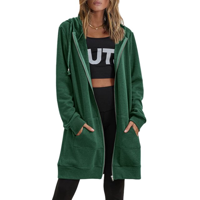 Innerwin Sweatshirts à Capuche Zippés pour Femmes Sweat à Capuche Automne Couleur Unie Chaud Vert m