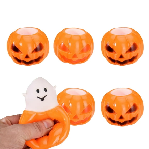 6PCS Halloween pumpkin squeeze toys with popping ghosts - stress relieving fun, holiday party gifts, random colors