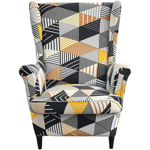 Printed Wing Chair Slipcovers 2 Piece Stretch Wingback Chair Cover Spandex Fabric Wingback Armchair Covers with Elastic Bottom for Living Room Bedroom Wingback Chair,22