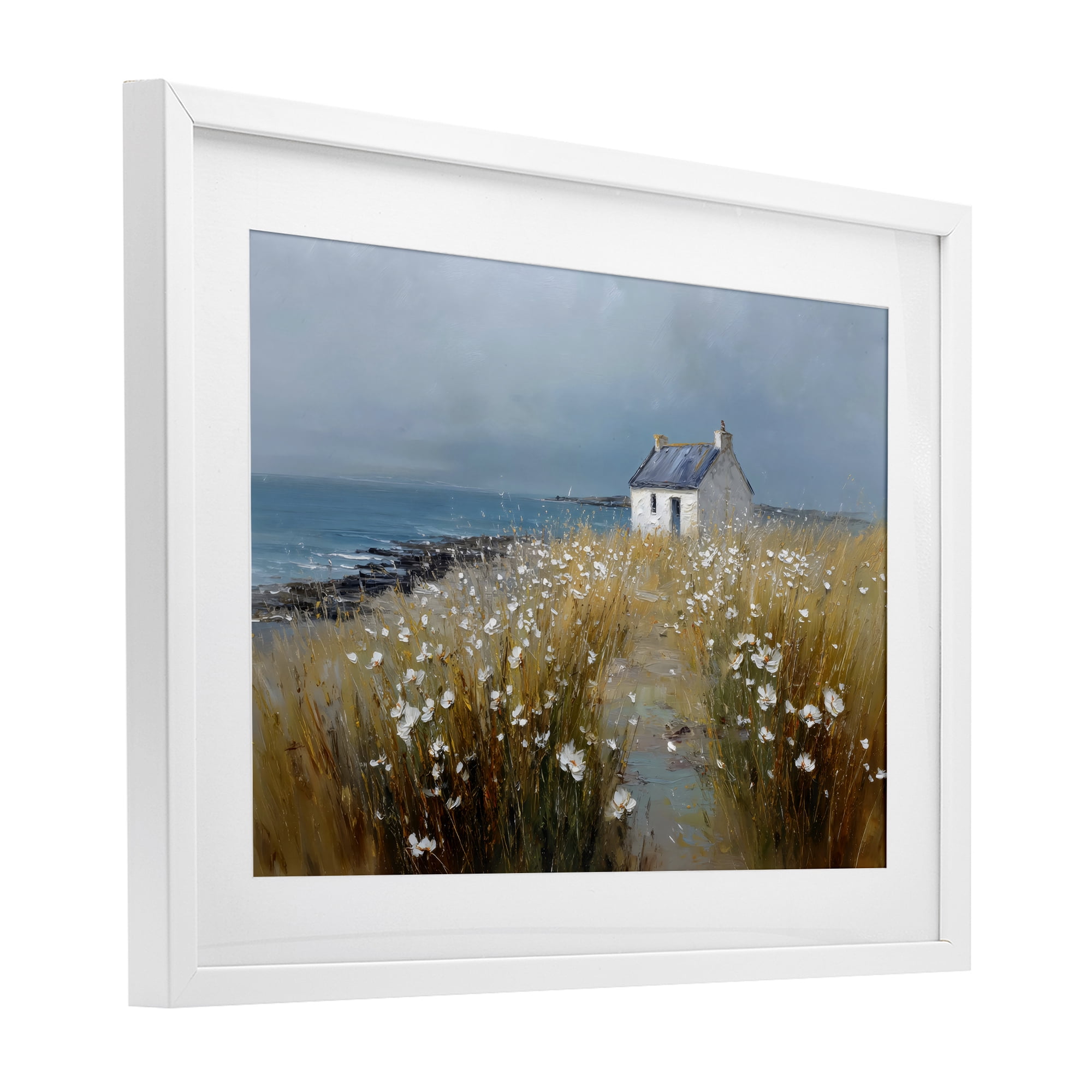 Stupell Industries Oceanfront Cottage Wildflowers White Framed Print Under Glass, design by Petal Prints Design