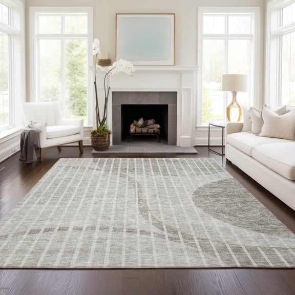 Addison Rugs Chantille Indoor/Outdoor Transitional Striped Taupe Washable Rectangle Rug, 9' x 12'
