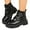 C, variant on Womens Black Leather Ankle Combat Boots Lace Up Fashion Platform Githic Booties Buckle Motocycle Boots