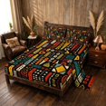 thumbnail image 2 of Manfei African Abstract Bed Sheets, Tribal Fuul Size Sheets, Red, Teal and Black, Black Reversible 4-Piece1 Flat Sheet + 1 Fitted Sheet + 2 Pillowcases, 2 of 6