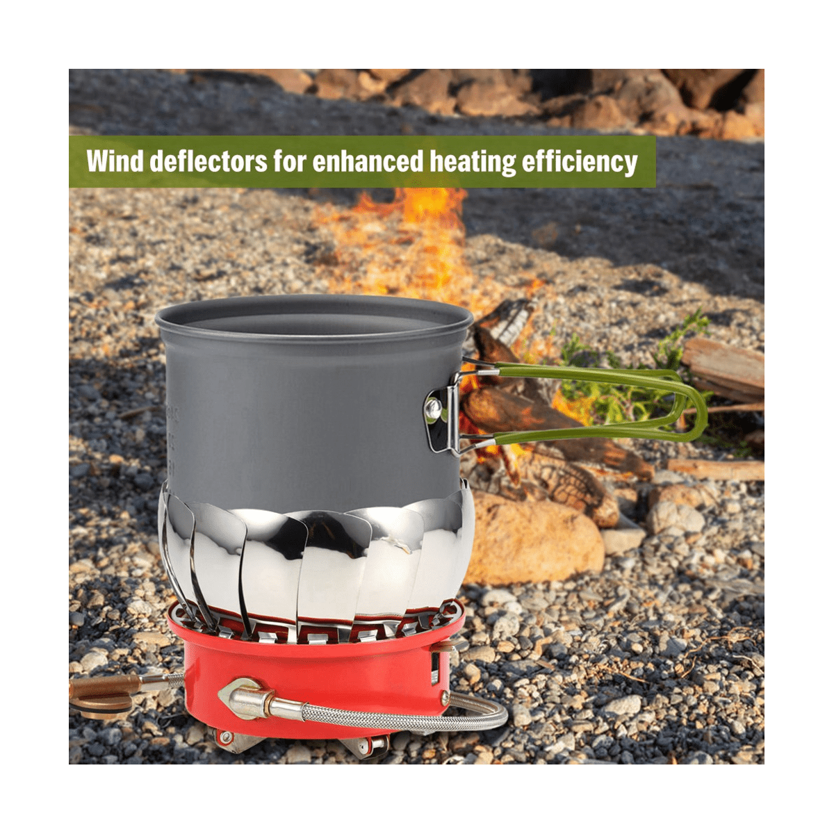 Windproof Piezo Ignition Lotus Gas Stove Outdoor Cooking Gas Burner Cookware with Adapter for Camping Hiking Picnic