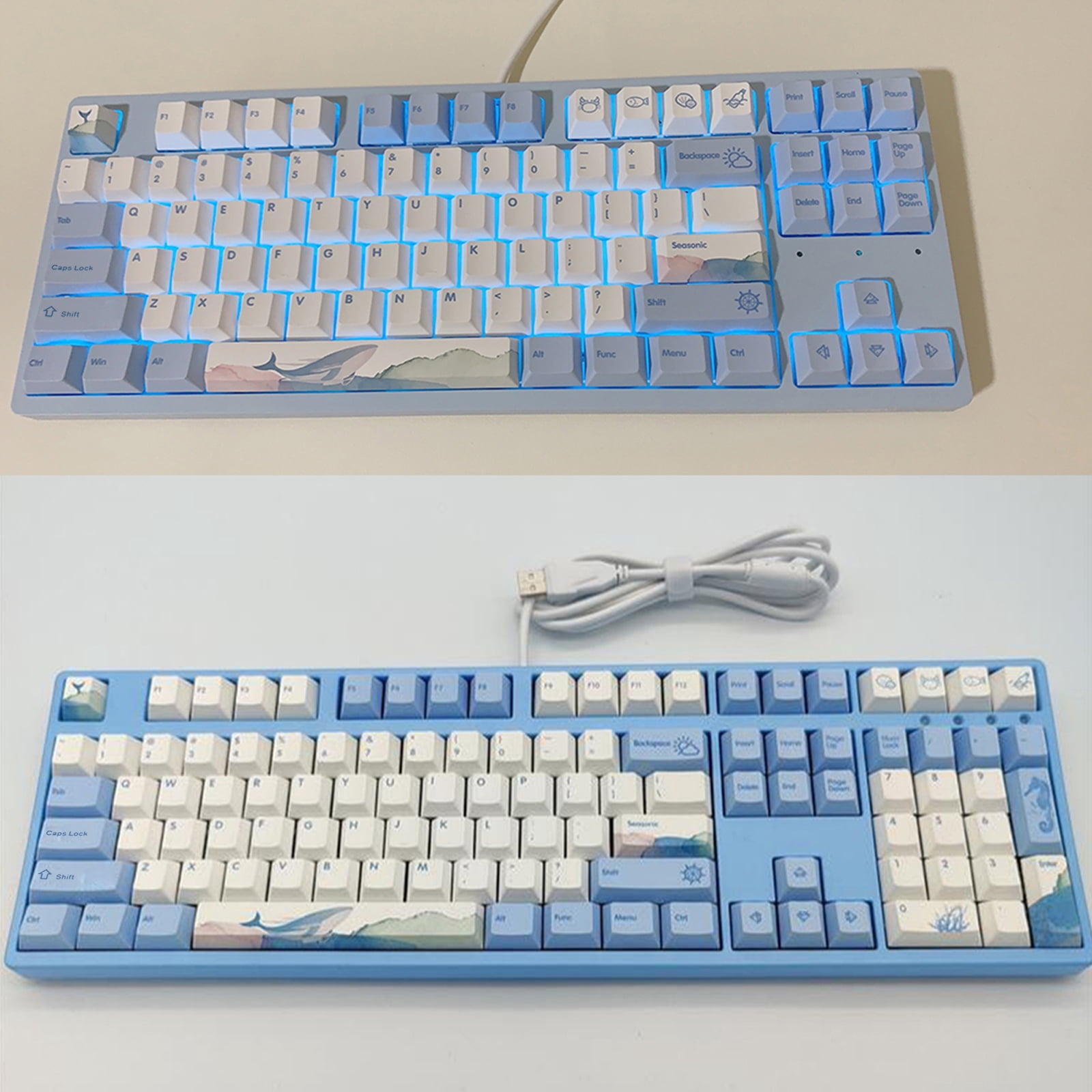 lanema Dolphin Theme Keycaps 110 Cherry Keys PBT Keycaps Mechanical Keycap Full Set