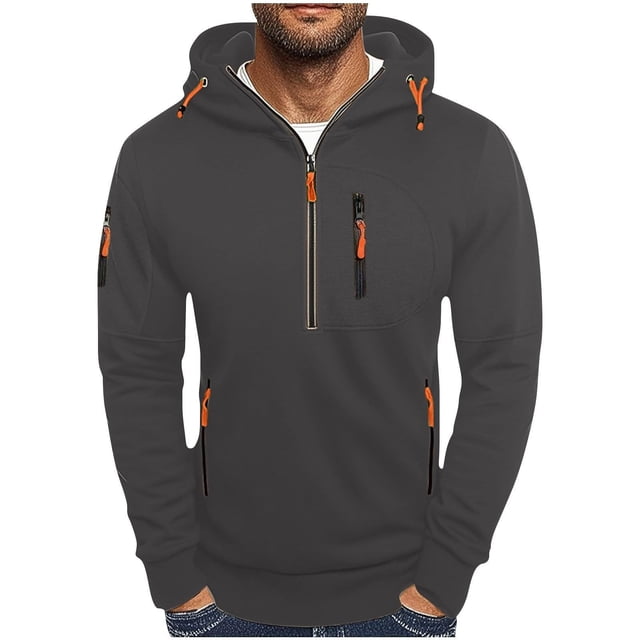 Dolkfu sudaderas activas para hombres, sudadera de media cremallera sólida con bolsillo con cremallera, ropa deportiva para hombres XL
