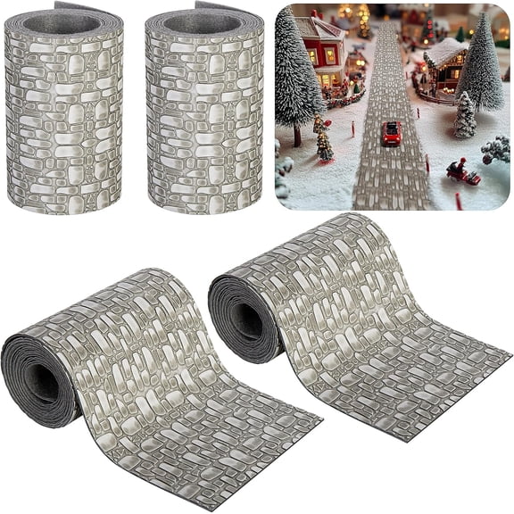 Ebaokuup 4 Pcs 39" x 3.5" Christmas Village Cobblestone Road, Cuttable Decor