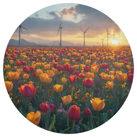 Tulip Round Placemats Set of 6 Woven Non-Slip Washable Heat Resistant Table Mats 15.4 Inch for Kitchen Dining Decor