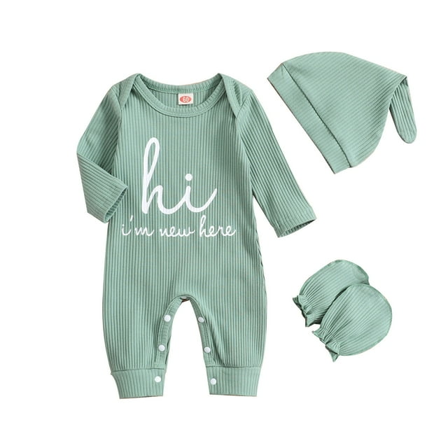 GDREDA Girls' Jumpsuits & Rompers Cute Rompers for Girl Baby Fashion Print Solid Color Crawling Suit Three Piece Set Green,3-6 Months