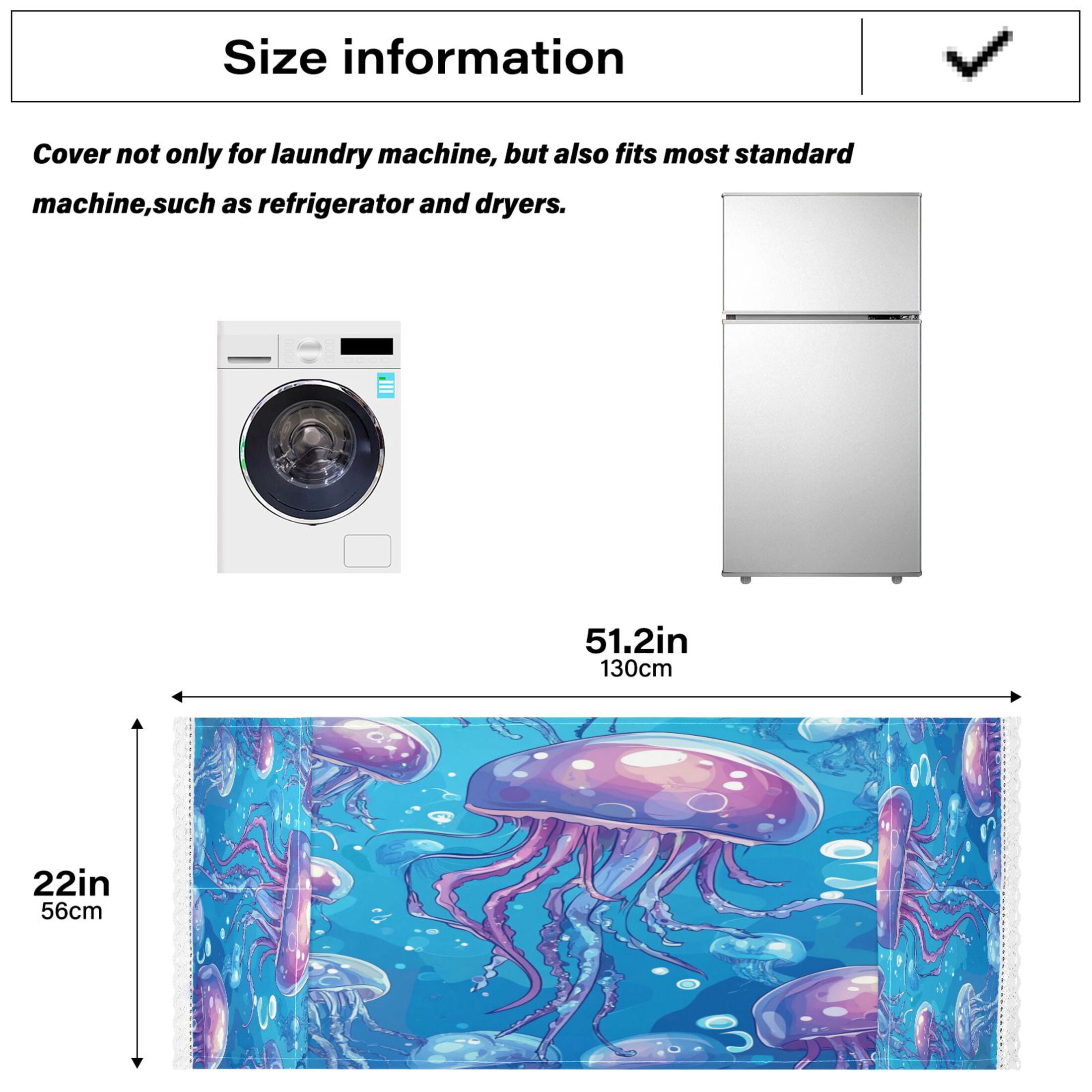 Cartoon JellyfishWasher and Dryer Covers Dust-Proof and Oil Resistant Fridge Cover with 4 Storage Pockets Washing Machine Top Cover for Laundry Kitchen Home 51.2 x 22 In