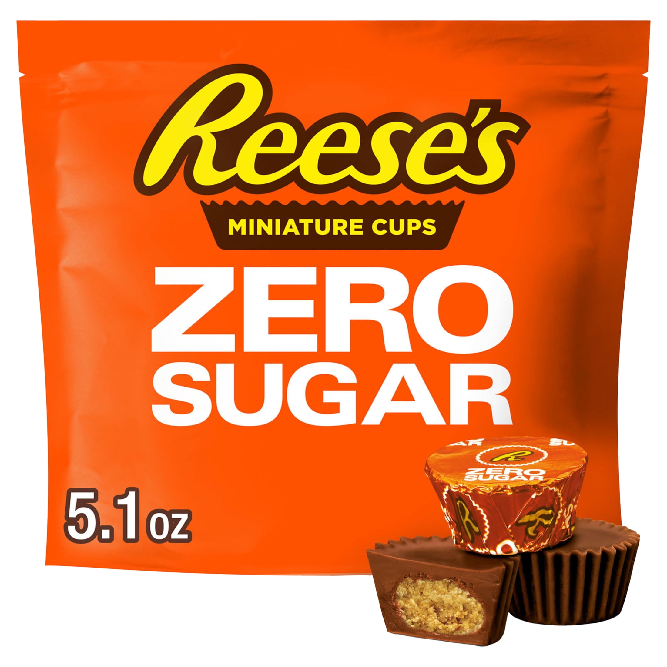 Pack of 2 - Reeses Zero Sugar Miniatures Chocolate Peanut Butter Cups, Candy Bag, 5.1 Oz Packaging May Vary