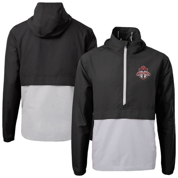 Men's-Cutter & Buck Black Toronto FC Charter Eco Recycled Anorak Hooded Half-Zip Jacket