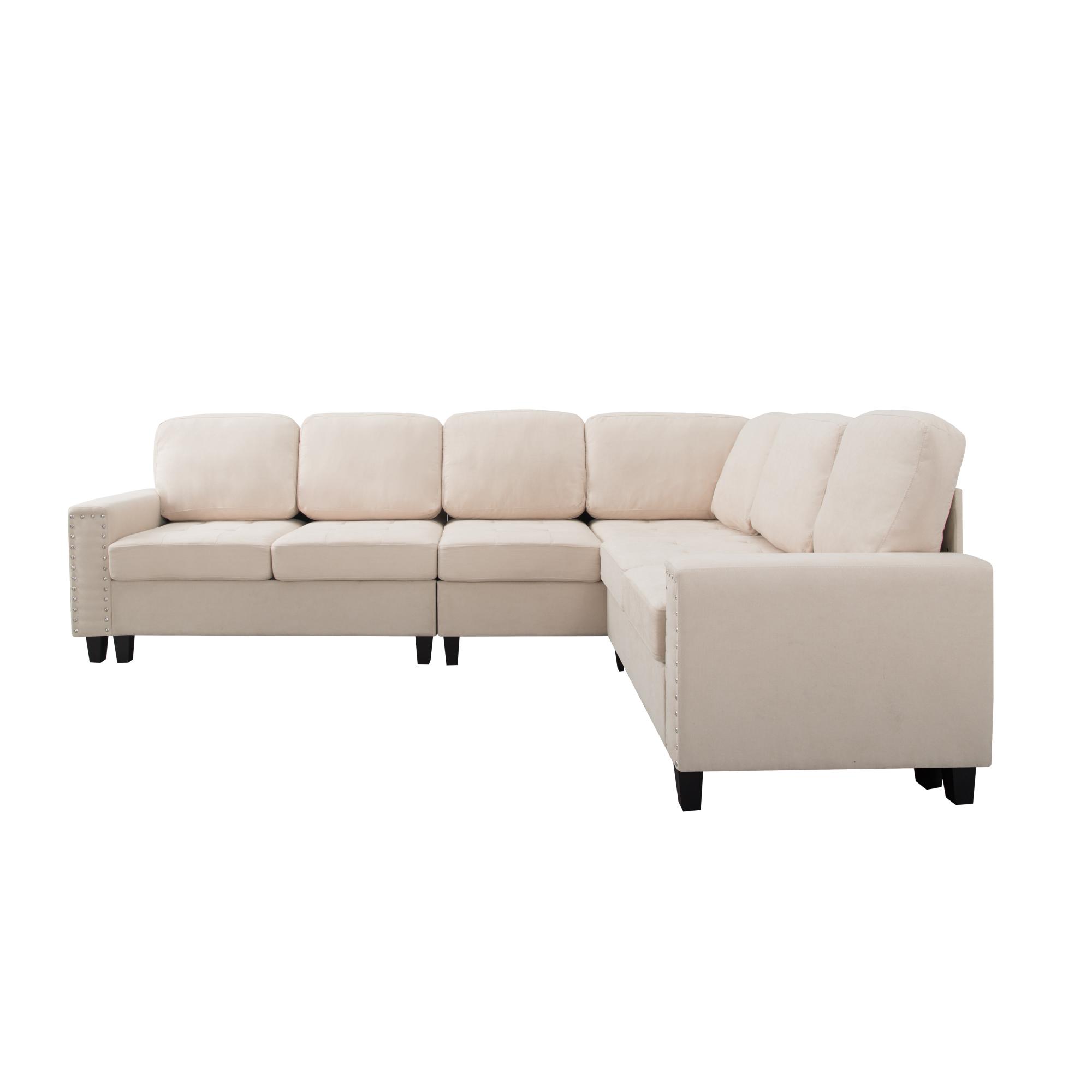 Gewnee 108" High Backrest Sectional Sofa&Couch,L-Shape Sectional Sofa Convertible Left or Right Chaise,Linen Blend，Ding Head Design,6-Seater Seating and Suitable for Living Room.(Beige)