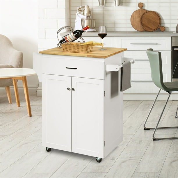 Costway Carro de Cocina con Ruedas Carrito de Servicio con Cajón Armario Estante Ajustable Especiero Isla Rodante de Comedor 82 x 48 x 91 cm