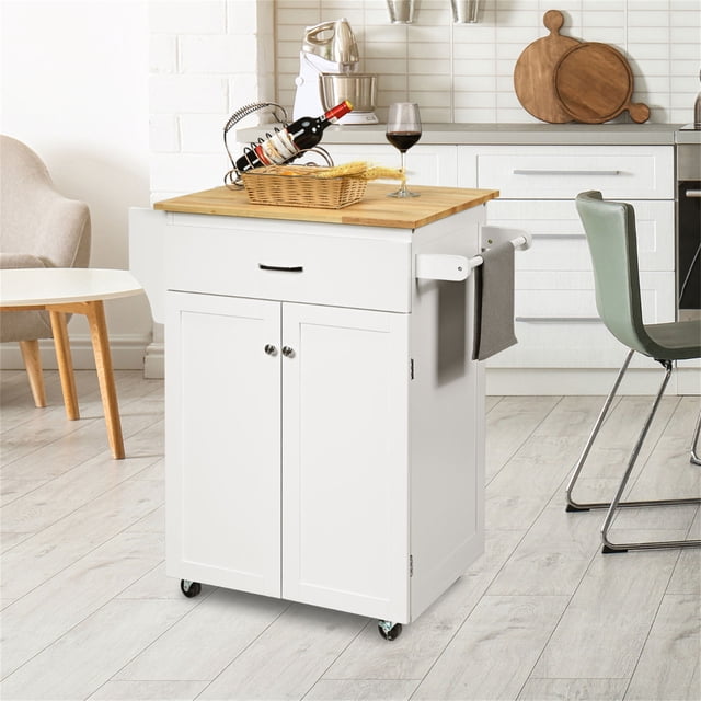 Costway Carro de Cocina con Ruedas Carrito de Servicio con Cajón Armario Estante Ajustable Especiero Isla Rodante de Comedor 82 x 48 x 91 cm