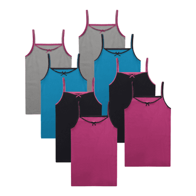 

Buyless Fashion Girls Tagless Cami Scoop Neck Undershirts Cotton Tank With Trim and Strap (8 Pack)