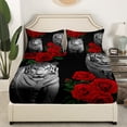 thumbnail image 4 of Erosebridal Tiger Bed Sheets Set Full,Red Rose Floral Sheet Set Teens,African Safari Animals Bedding Set,Romantic Garden Flower Top Sheet,Big Cat Flat Fitted Sheet, 4 of 5
